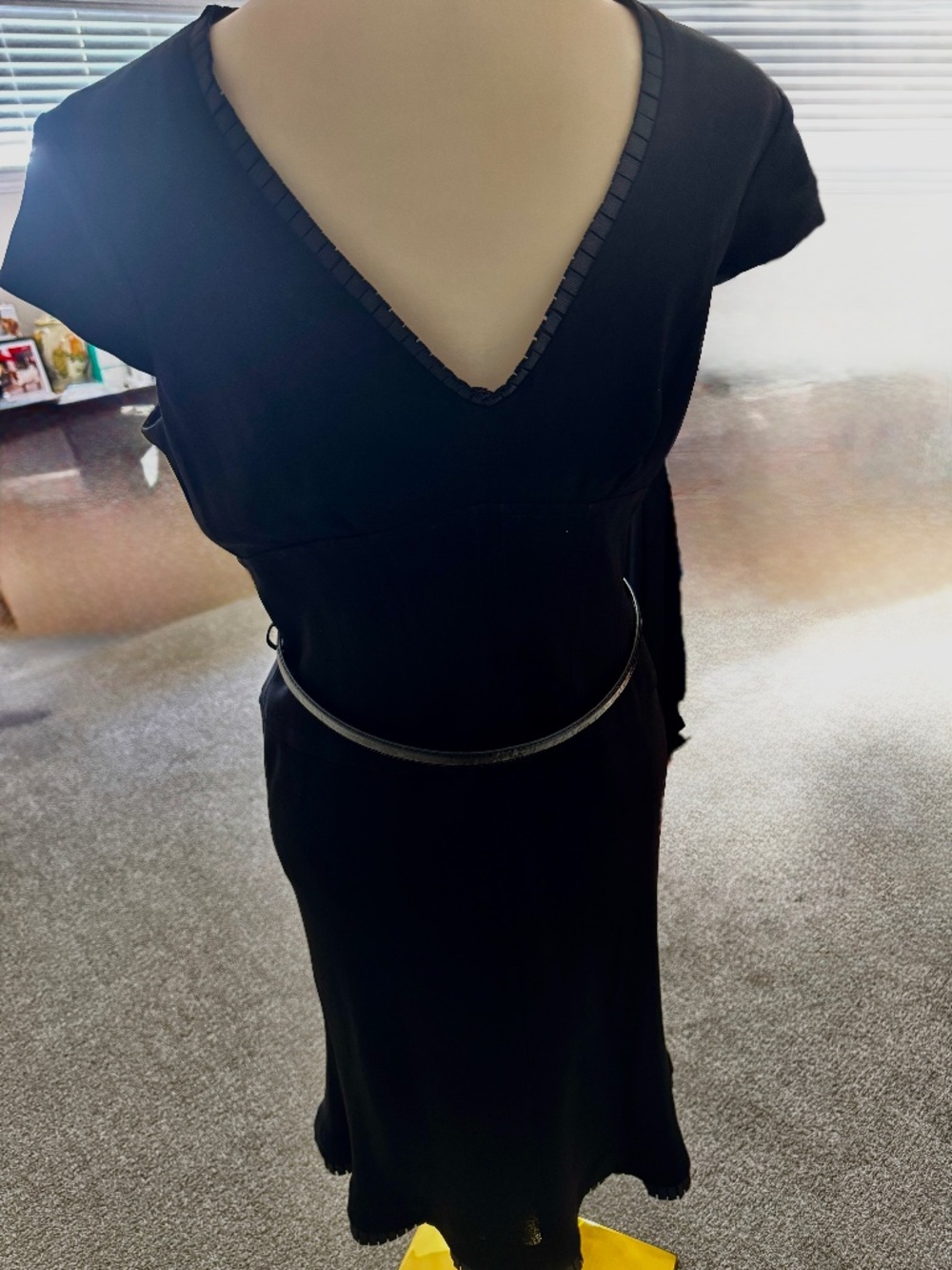 Anne Klein New York Black V-Neck Belted Fit & Flare Dress Est. Size 8